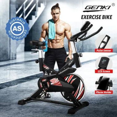 Genki Exercise Bike Stationary Bicycle Spin Gym Trainer Indoor Cycling Pedal Exerciser Home Workout Training Machine Adjustable Resistance LCD Screen