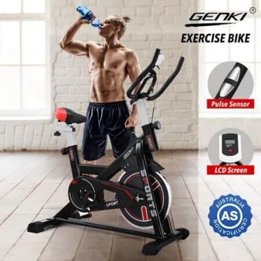 Genki Exercise Bike Stationary Spin Bicycle Indoor Cycling Trainer Home Gym Workout Pedal Training Exerciser Machine Adjustable Resistance LCD Monitor