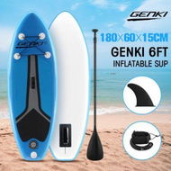 Detailed information about the product Genki Inflatable SUP Stand Up Paddle Board Paddleboard 180CM Adjustable Fin Leash Black Blue