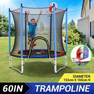 Detailed information about the product Genki Kids Trampoline Bounce Rebounder Jumping Rebounding Indoor Outdoor Safety Enclosure Basketball Hoop 60 Inch