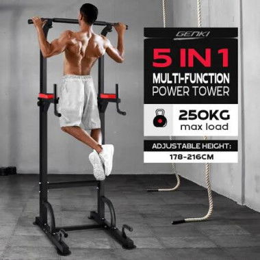 Genki Power Tower Pullup Dip Station ChinUp Bar Push Up Weight Bench Gym Knee Raise Abs Workout Situp Chest Back Exercise