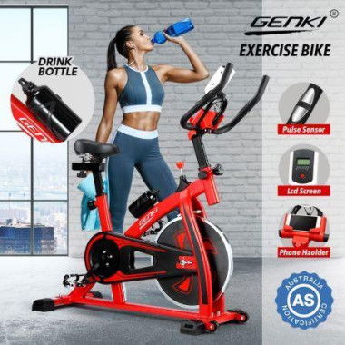 GENKI Spin Exercise Bike Indoor Cycling Bike Training Bicycle With LCD Monitor Red