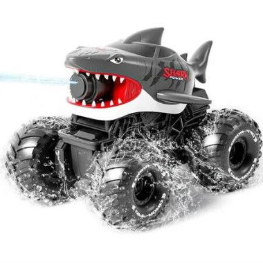 Gesture Sensing Amphibious Remote Control Shark Monster Truck with Water Squirt 4WD 1:16 RC Car All-Terrain Waterproof Toy Gifts for Boys Age 6+,Grey