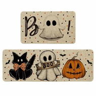 Detailed information about the product Ghost Pumpkin Cat Boo Orange Halloween Kitchen Mats Set of 2,Black Home Decor Low-Profile Kitchen Rugs for Floor(50*80-50*120CM)