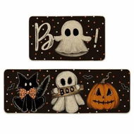 Detailed information about the product Ghost Pumpkin Cat Boo Orange Halloween Kitchen Mats Set of 2,Black Home Decor Low-Profile Kitchen Rugs for Floor(50*80-50*120CM)