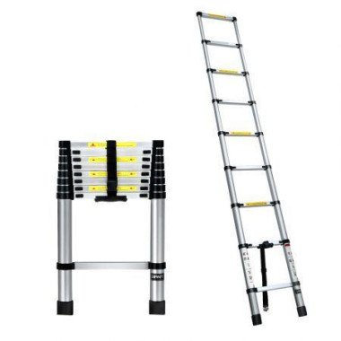 Giantz 2.6M Telescopic Ladder Aluminum Extension Extendable Steps Adjustable Height.
