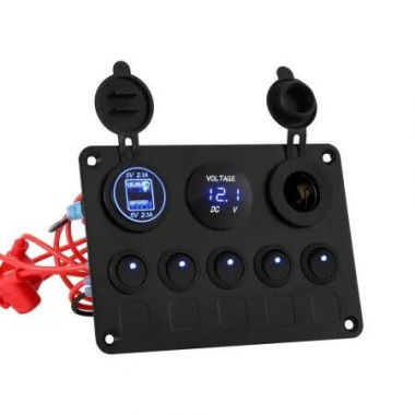 Giantz 5 Gang 12V Switch Panel For Car Boat Marine USB ON-OFF LED Rocker Toggle