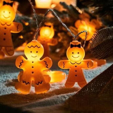 Gingerbread Man Garland Lights, 10ft Gingerbread LED Lights, Battery Operated Christmas Lights