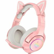 Detailed information about the product Girl Gaming Headset for PS4, PS5, One(No Adapter), Wired Over Ear Headphones with Detachable Cat Ears, Noise Cancelling Microphone, RGB Backlight, Surround Sound for PC Pink