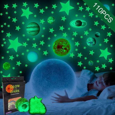 Glow In The Dark Stars Solar System Wall Decals The Earth Wall Stickers For Bedroom Baby Nursery Planets Sticker Decoration For Ceiling (Green)