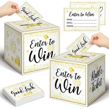 Gold Brass Donation Box Ballot Box Raffle Box Safe Suggestion Box with Raffle Tickets Cards Ballot Box with Slot Collection Box for Raffles (2 Pack)