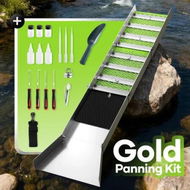 Detailed information about the product Gold Panning Kit 126.5cm Folding Sluice Box Portable Mining Prospecting Equipment Crevice Picks Magnet Magnifier Tweezers Accessories Aluminium Alloy