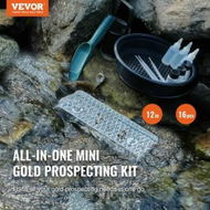 Detailed information about the product Gold Panning Kit With Mini Sluice Box, 12' Aluminum Gold Mining Equipment, 16 PCS Gold Prospecting Kit with Gold Pan, Classifier Screen, Separating Magnet, Drawstring Backpack and Accessories