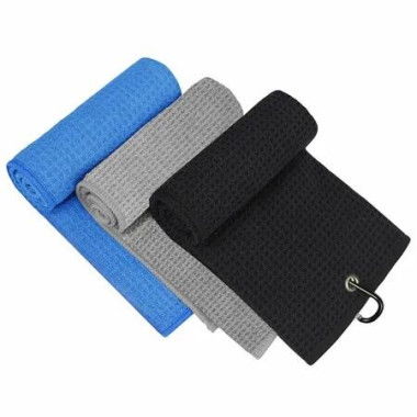 Golf Towel,3 Pack Microfiber Golf Towels (16x16) for Golf Bag with Carabiner Clip,Tri-fold Waffle Pattern Golf Towel,Blue,Black and Gray