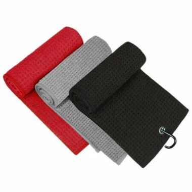 Golf Towel,3 Pack Microfiber Golf Towels (16x16) for Golf Bags with Clip,Tri-fold Waffle Pattern Golf Towel,Black/Grey/Red