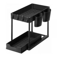 Detailed information about the product GOMINIMO 2 Packs 2-Tier Under Sink Organizer Shelf with 8 Hanging Hooks and 2 Cup Holders (Black) GO-USO-102-NE