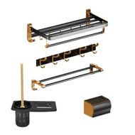 Detailed information about the product Gominimo Bathroom Wall Mount Black Gold Accessories Set (F)