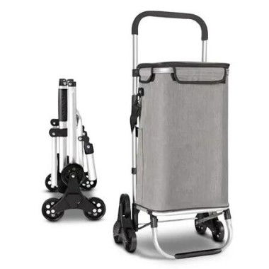 GOMINIMO Foldable Aluminum Shopping Trolley Cart with Tri-Wheel Grey