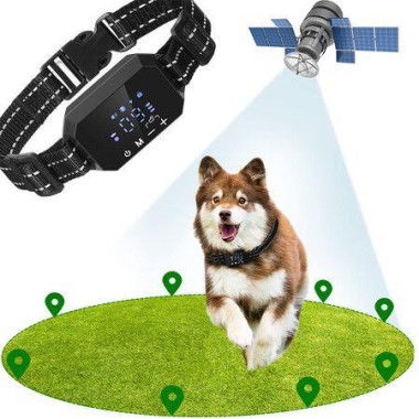 GPS Wireless Dog Fence Outdoor Help Training Behavior Aids Pet Fencing Device Dog BARK Collar Electric Shock 1000m Range Color Black