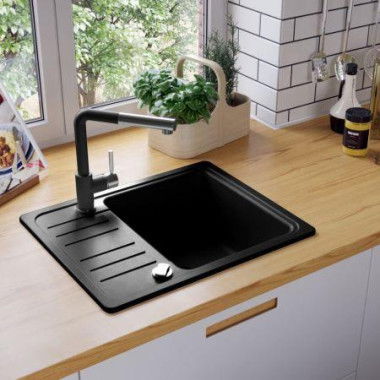 Granite Kitchen Sink Single Basin Black