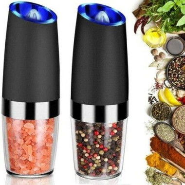 Gravity Electric Grinder Set of 2 Automatic Pepper and Salt Mill with Blue LED Light Adjustable Coarseness