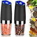 Gravity Electric Grinder Set of 2 Automatic Pepper and Salt Mill with Blue LED Light Adjustable Coarseness. Available at Crazy Sales for $29.99