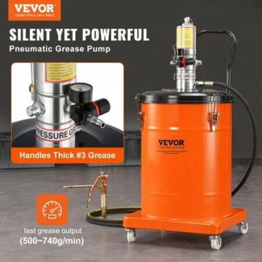 Grease Pump 40L 10.5 Gallon Capacity Air Operated Grease Pump with 3.88 m High Pressure Hose and Grease Gun Pneumatic Grease Bucket Pump with Wheels Portable Lubrication Grease Pump 50:1 Pressure Ratio