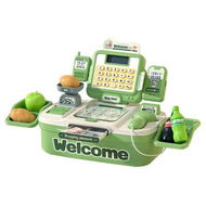 Detailed information about the product Green 46 Piece Childrens Supermarket Cash Register Toy Set Calculator Scanner Food Educational Learning Toy Playset Gift for Boy Girl Ages 3+