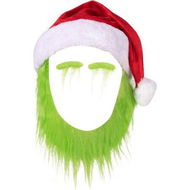 Detailed information about the product Green Christmas Monster Cosplay with Furry Beard for Adult, Santa Hat with Green Beard for Kids