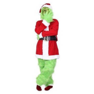 Green Deluxe Monster Costume for Men 7PCS Santa Suit Set Furry Christmas Santa Claus Outfit Size XX-Large