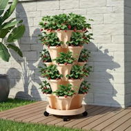 Detailed information about the product Green Fingers Garden Bed 5 Tier Vertical Garden Grey Strawberry Stackable Planters Herbs Beige