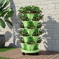 Detailed information about the product Green Fingers Garden Bed 5 Tier Vertical Garden Grey Strawberry Stackable Planters Herbs Light Green