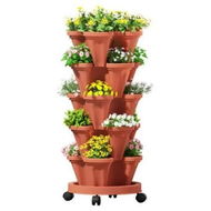 Detailed information about the product Green Fingers Raised Garden Bed 5 Tier Vertical Garden Brick Red Strawberry Stackable Planters Herbs Petunias