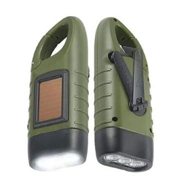 Green Portable Outdoor Multi Functional Solar Charging LED Flashlight Hand Cranked Emergency Light