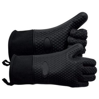Grilling Gloves Heat Resistant Gloves BBQ Kitchen Silicone Oven Mitts (Black)