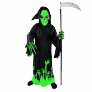 Detailed information about the product Grim Reaper Costume Kids Glow in the Dark Deluxe Phantom Halloween Party Carnival 130-140cm Spooky Dress Up Cosplay
