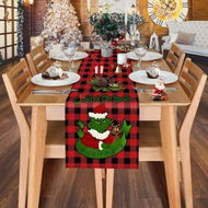 Detailed information about the product Grinch Buffalo Plaid Christmas Table Runner,Merry Christmas Winter Holiday Theme Table Decoration,Suitable for Indoor Home Party Decor 33*230cm