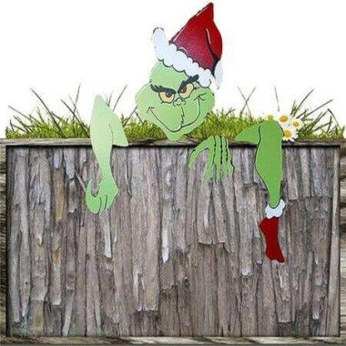 Grinch Christmas Decoration Yard Fence Peeker Yard Art Ornaments Christmas PVC Wall Signs