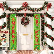 Detailed information about the product Grinch Christmas Decorations Grinch Porch Sign Door Banner Merry Grinchmas Theme Photography Yard Sign Banner K