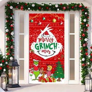 Detailed information about the product Grinch Christmas Door Cover Decorations Grinch Green Backdrop Merry Christmas Porch Sign 90*180cm