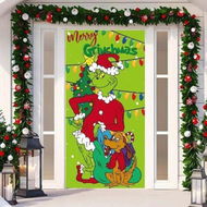 Detailed information about the product Grinch Christmas Door Cover Decorations Grinch Green Backdrop Merry Christmas Porch Sign 90*180cm