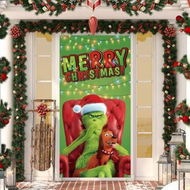 Detailed information about the product Grinch Christmas Door Cover Decorations Grinch Green Backdrop Merry Christmas Porch Sign 90*180cm