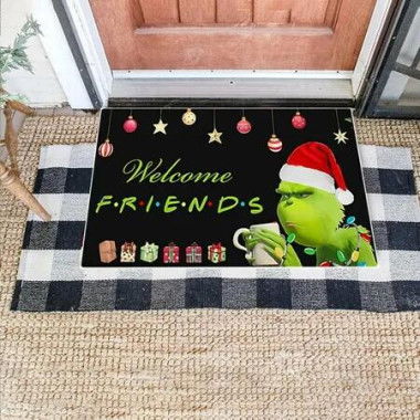 Grinch Christmas Doormat Plaid Washable Non-Slip Front Door Mat Indoor Outdoor Holiday Decor