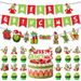 Grinch Christmas Party Decorations Set Merry Ginchmas Banner, Hanging Swirl Decorations, Cupcake Toppers and Cake Toppers. Available at Crazy Sales for $12.99