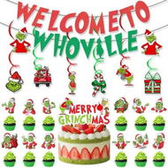 Detailed information about the product Grinch Christmas Party Decorations Set Welcome To Whoville Banner,Hanging Swirl Decorations,Cupcake Toppers And Cake Toppers