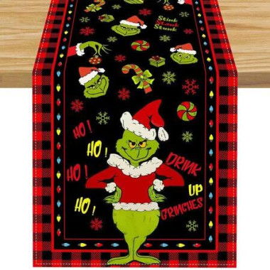 Grinch Christmas Table Runner Merry Christmas Tablecloth Christmas Xmas Winter Holiday Home Kitchen Dining Room Table Decorations 33*183CM