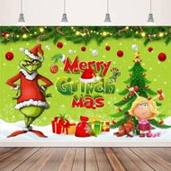 Detailed information about the product Grinch Party Backdrop Decoration Birthday Banner Cartoon Photography Prop 150x100cm Festive Celebration Supplies