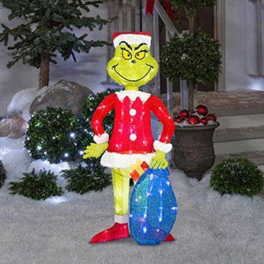 Grinch Stealing the Christmas LED Lights Glowing Outdoor Yard Stakes Ornaments