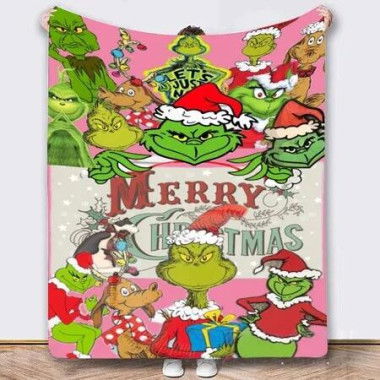 Grinch Throw Blanket 100*130cm,Grinch Christmas Couch Blanket Flannel Bedding Grinch Theme Christmas Decorations