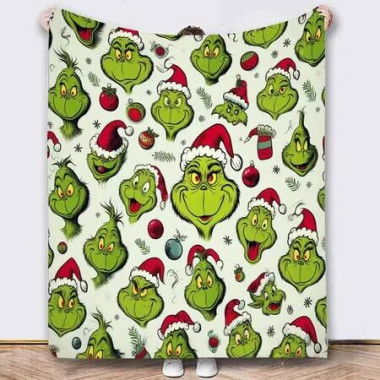 Grinch Throw Blanket 100*130cm,Grinch Christmas Couch Blanket Flannel Bedding Grinch Theme Christmas Decorations